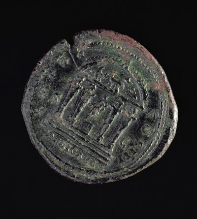 Sesterce (revers) frappé par Marc Aurèle (AD 161-AD 180) représentant un temple avec quatre colonnes avec des têtes au sommet - Roman